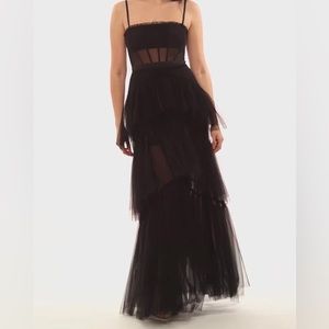 Betsy & Adam Illusion Tiered Gown